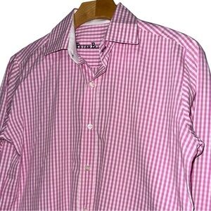 Peter Elliot Blue 14 Pink White Gingham Checkered Long Sleeve Button Down Shirt